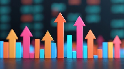 Wall Mural - colorful graphical representation of growth and data analytics with trend arrows