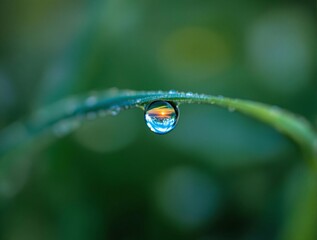 Fototapete - Water droplet on a green leaf