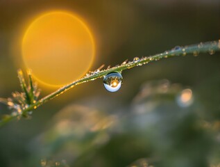 Fototapete - Water droplet on a green leaf