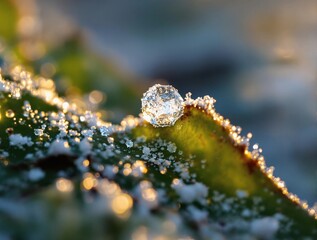 Fototapete - Dew drop on a plant in the morning