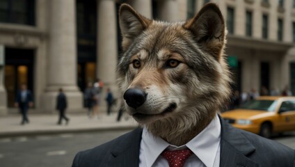 Canvas Print - Wolf in a business suit on Wall Street.