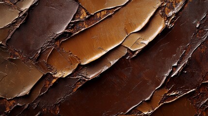 Wall Mural - Textured abstract layers of brown and dark tones create a captivating visual. The interplay of light and shadow adds depth. Perfect for backgrounds. Generative AI
