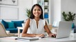 © Htet Wai Phyo - Smiling millennial latin young woman watching movie, app, video call on laptop. Happy hispanic female student has remote online educational class lecture, distant freelance entrepreneur work at home