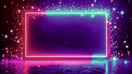 Canvas Print - Futuristic Neon Frame with Sparkling Particles on Reflective Surface