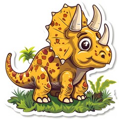 Wall Mural - Cartoon depicting contented Trike dinosaur, sticker style. AI generate illustration