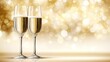 © JINGWEN - Celebratory New Year's Eve toast with champagne glasses on shimmering golden background, featuring bokeh effect and festive confetti banner, embodying a vibrant New Year celebration concept.