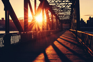 Wall Mural - Sunlight illuminating an urban bridge at dusk