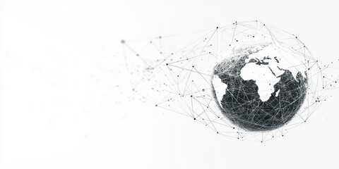 a clean and minimalistic illustration of a digital globe with glowing network lines on a white backg