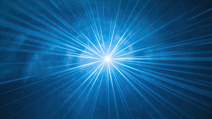 Wall Mural - mesmerizing cosmic scene with radiant light source emitting blue beams, high-speed movement, deep bl