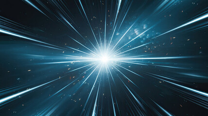 Wall Mural - mesmerizing cosmic scene with radiant light source emitting blue beams, high-speed movement, deep bl