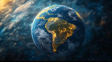 Wall Mural - Earth at night, South America illuminated, space background.