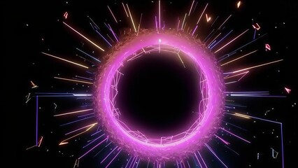 Wall Mural - abstract loop hypnotic pink purple blue glow neon radial circle ring rotation background. hypnotic w