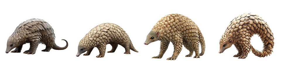 Wall Mural - set of a pangolin, isolated on a transparent background.