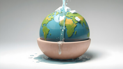 World melting .Creative idea of global warming or climate changing.Global warming symbol. 3D illustration.world Earth day and environment day.Changing Climate. Global warming. damaged Earth.