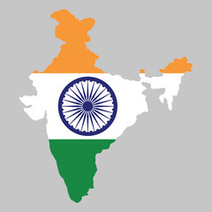 outline of map of india on background of national flag