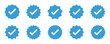 © Propakages - Set of verified badge. Blue check mark icon. Set of right symbol in zig zag style. Instagram verified badge. Social media account verification icons.