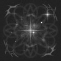 Wall Mural - Neo Tribal Ethereal Abstract Circle Light with Lens Flares Effect, Monochrome Illustration