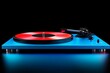 © Sanchai - A realistic photo of a vinyl record spinning on a turntable, its grooves catching the light