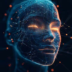 Wall Mural - artificial intelligence face illuminated with futuristic glowing design