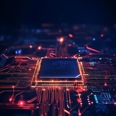 Wall Mural - circuit board showcasing futuristic glowing microchip technology brilliance image