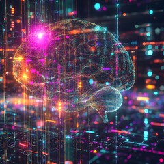 Wall Mural - colorful digital representation of a vibrant human brain picture