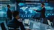 © Dot - Business man as a corporate executive reviewing quarterly performance reports with a team of business analysts and corporate strategists making datadriven decisions in a hightech boardroom
