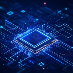 Wall Mural - cutting edge circuit board with radiant microchip technology visuals image