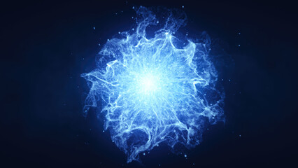 Wall Mural - a dynamic burst of electric blue energy sphere radiating from a central point against a dark backgro