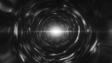 Wall Mural - monochrome tunnel effect with a bright light at the center, creating a surreal, sci-fi-inspired digi