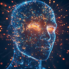 Wall Mural - digital face glowing brightly with artificial intelligence aesthetics image