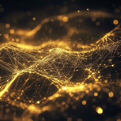 Wall Mural - digital golden landscape illuminated by sparkling particles image