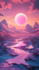 Wall Mural - dreamy abstract fantasy glowing landscape with luminous details image