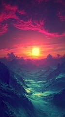 Wall Mural - enchanting colorful glowing abstract landscape with fantasy aesthetics image