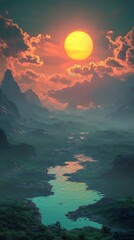 Wall Mural - fantasy abstract landscape featuring a radiant glowing atmosphere image