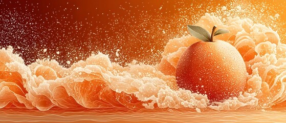 Wall Mural - A fresh orange surrounded by vibrant, splashing waves, creating a dynamic and refreshing scene that pops with bright colors and a sense of energy.