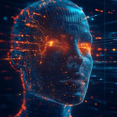Wall Mural - futuristic artificial intelligence-powered digital face with radiant glow