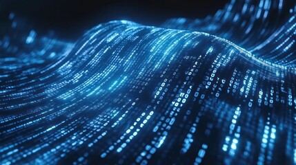 Blue binary code background with falling numbers data