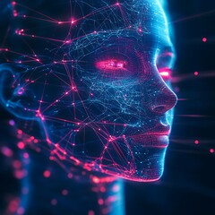 Wall Mural - futuristic digital face glowing with artificial intelligence technology image