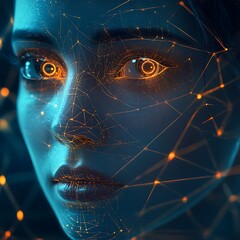 Wall Mural - futuristic glowing digital face enhanced by artificial intelligence concepts image