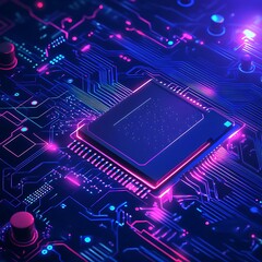 Wall Mural - futuristic glowing microchip surrounded by advanced circuit details image