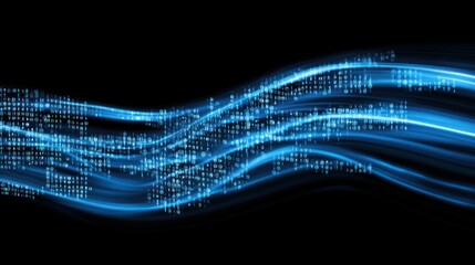 Blue binary code background with falling numbers data