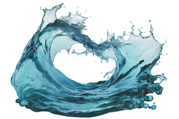 Poster - dynamic splash of clear blue water forms elegant arc, isolated on white background, capturing fluidity and motion of water in captivating display