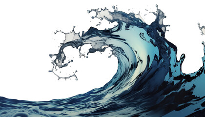 Poster - dynamic wave of deep sea water captured in motion, isolated on white background, showcasing fluidity and power of ocean