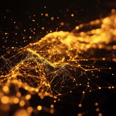 Wall Mural - golden digital landscape with sparkling abstract particles image