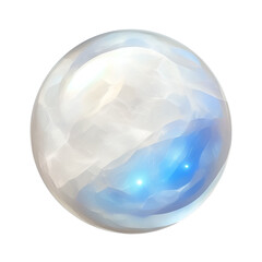 Poster - luminous moonstone with captivating blue sheen is isolated on white background, showcasing its smooth, polished surface and ethereal glow