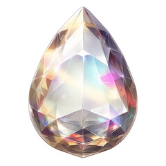 Poster - pear shaped moonstone with radiant, multicolored sheen is isolated on white background, showcasing its translucent and reflective qualities. gemstone surface displays spectrum of colors, creating
