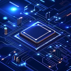 Wall Mural - high tech futuristic circuit board with advanced glowing microchips image