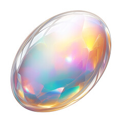 Poster - vibrant opal gemstone with smooth, polished surface displays spectrum of colors, including iridescent hues of blue, pink, and yellow, set against white background