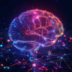 Wall Mural - human brain visualization using vibrant digital lines image