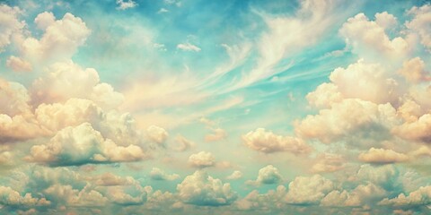 Wall Mural - Vintage inspired sky pattern with pastel colors and clouds, retro, nostalgic, whimsical, celestial, atmospheric, dreamy